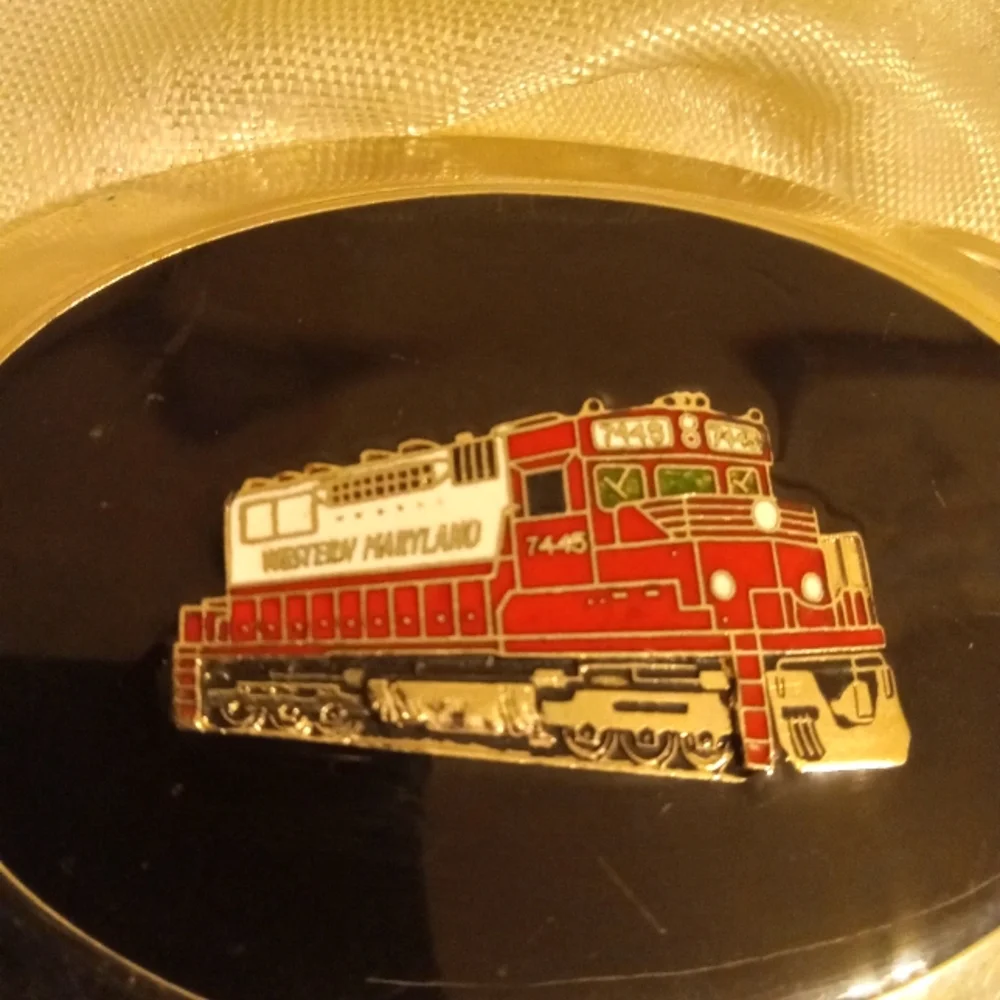 Western Maryland train silver belt buckle red and blue vintage
